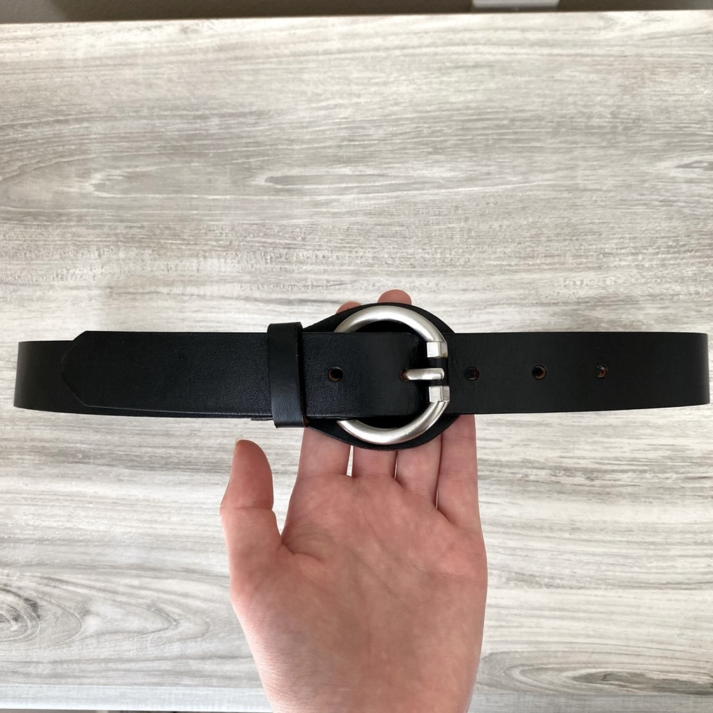 MANGO Black Leather Belt S Size